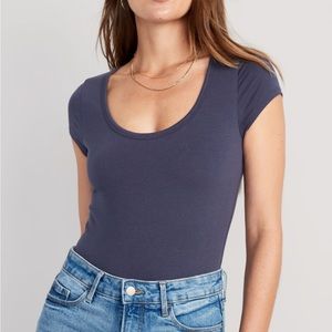 Blue Short Sleeve Scoop Neck BodySuit